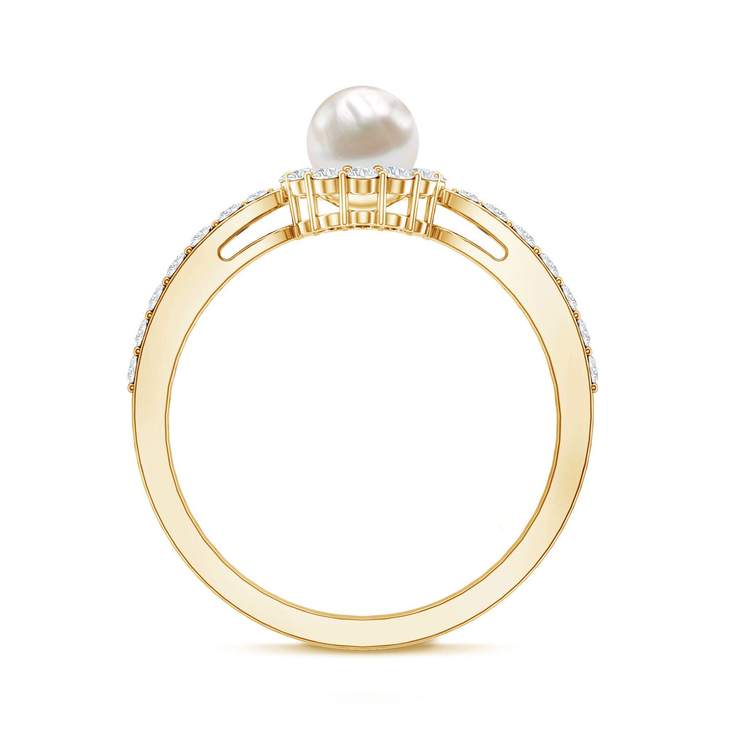 2.75 CT Classic Freshwater Pearl Promise Ring with Diamond Halo