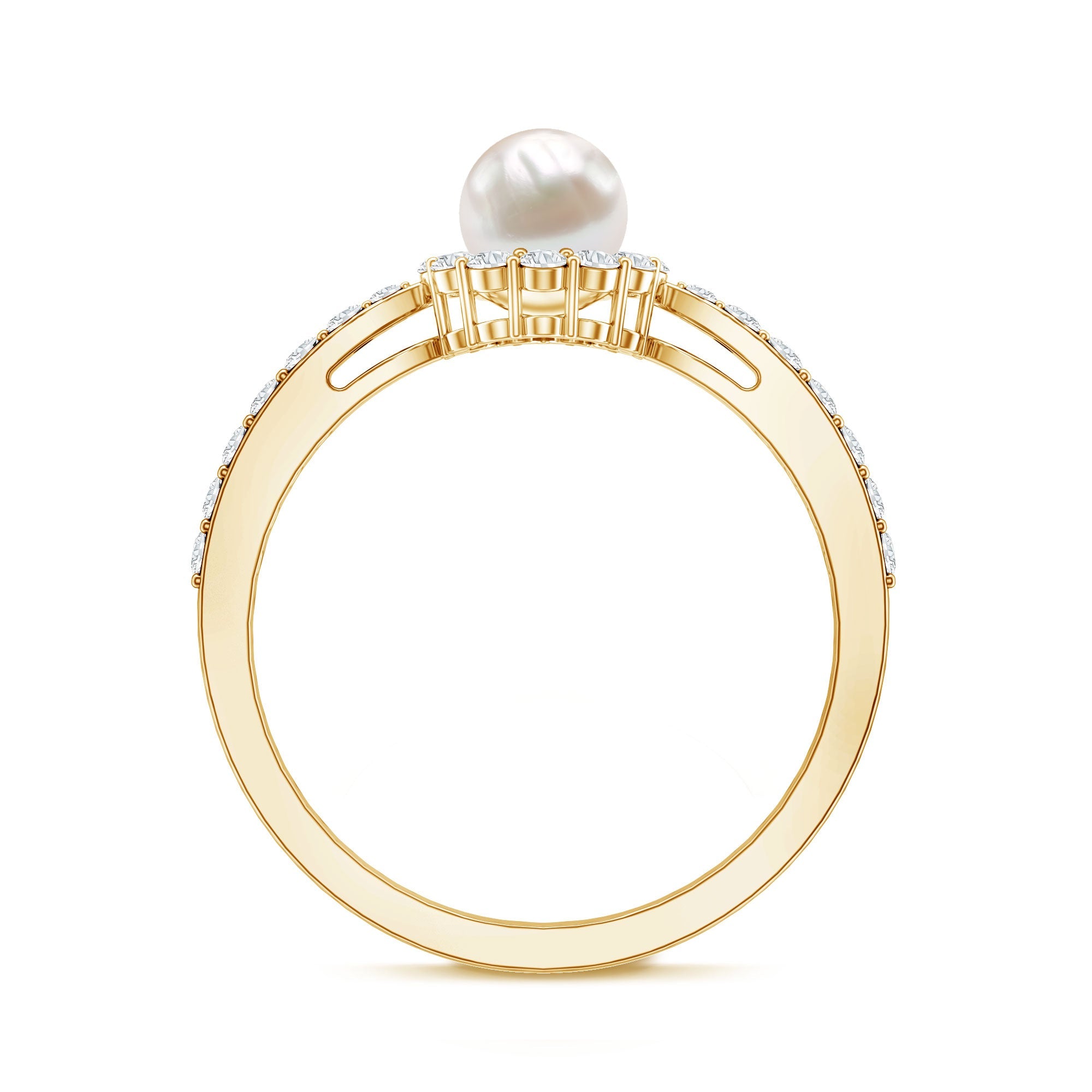2.75 CT Classic Freshwater Pearl Promise Ring with Diamond Halo