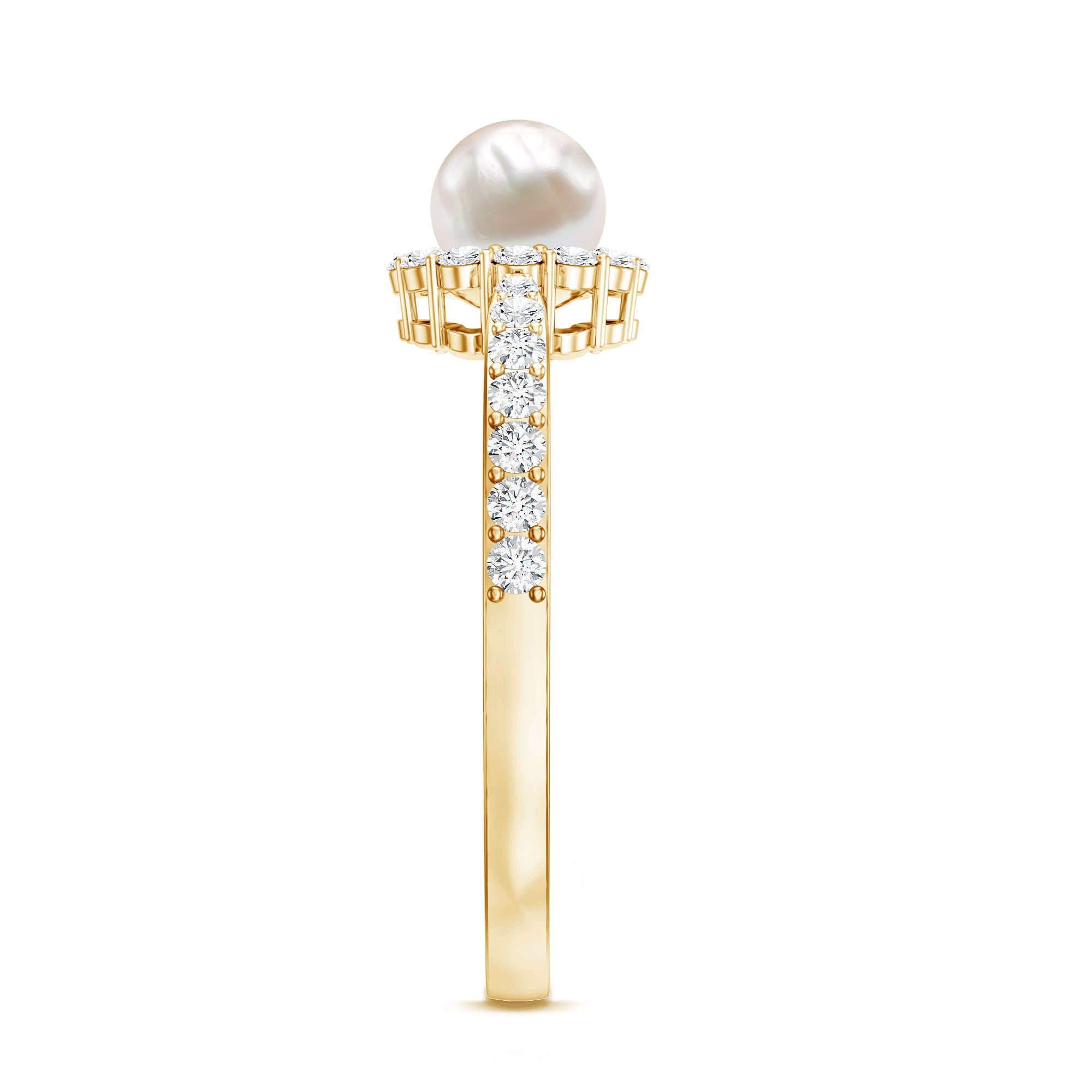 2.75 CT Classic Freshwater Pearl Promise Ring with Diamond Halo