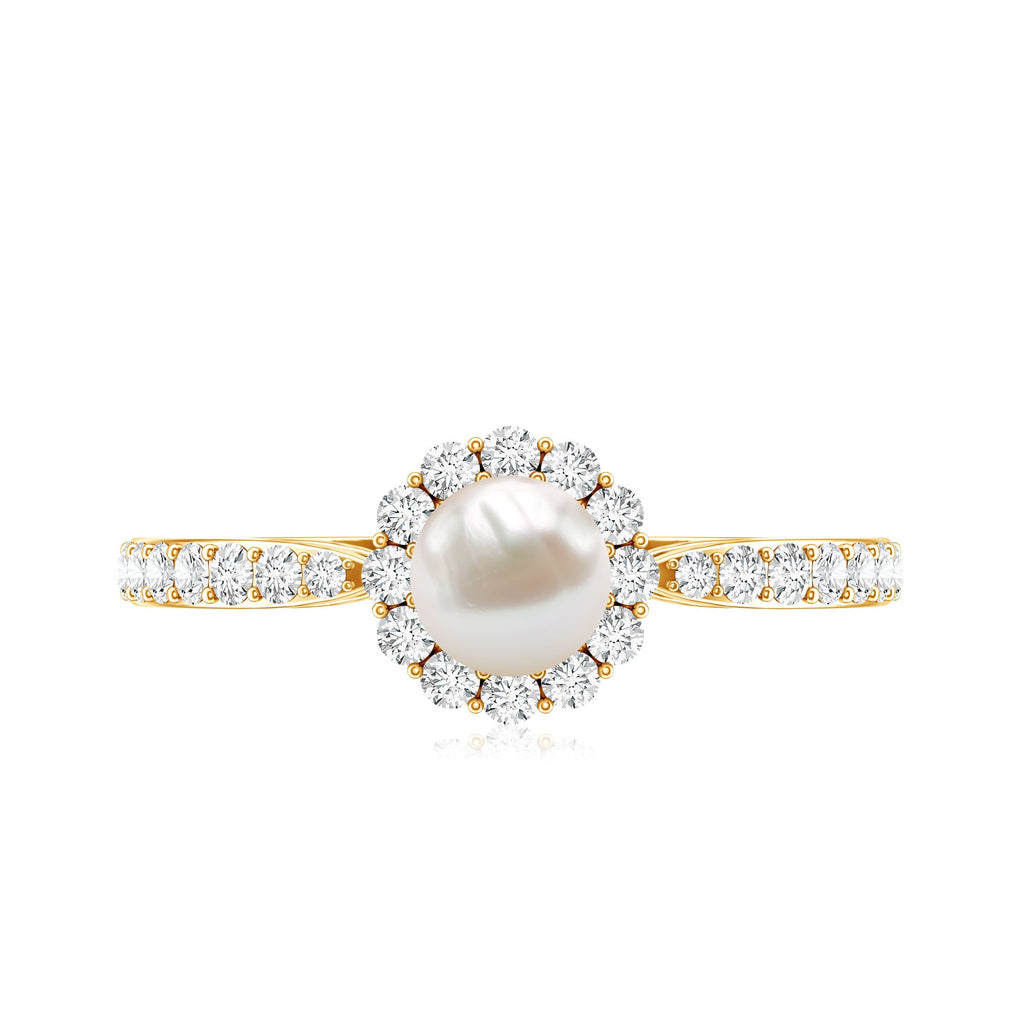 2.75 CT Classic Freshwater Pearl Promise Ring with Diamond Halo