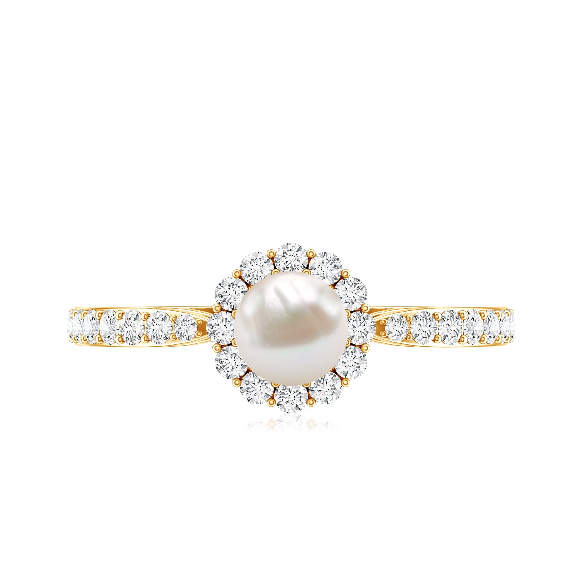 2.75 CT Classic Freshwater Pearl Promise Ring with Diamond Halo
