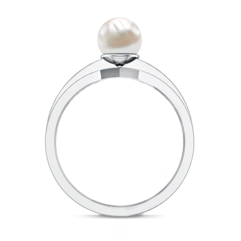 2.50 CT Freshwater Pearl Solitaire Ring with Diamond Side Stones