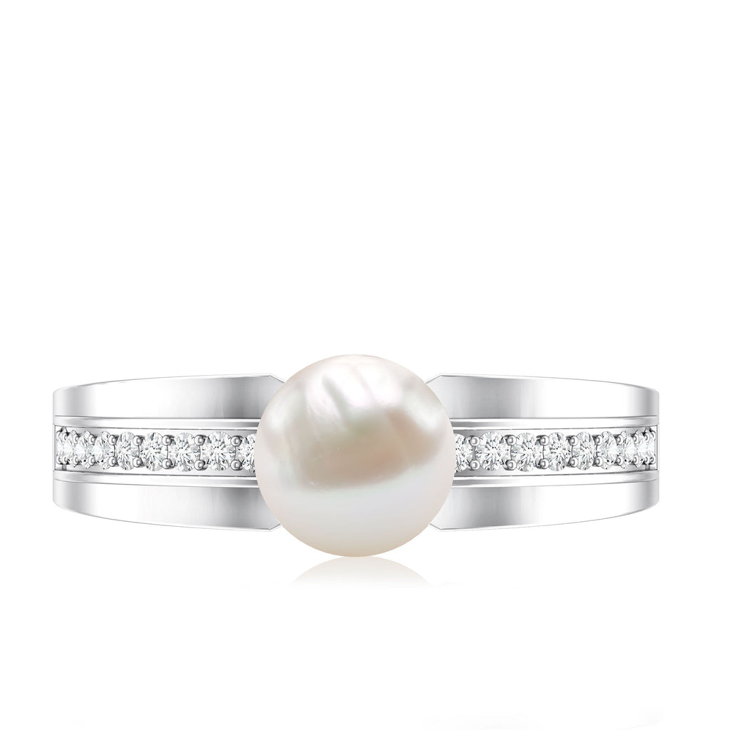 2.50 CT Freshwater Pearl Solitaire Ring with Diamond Side Stones