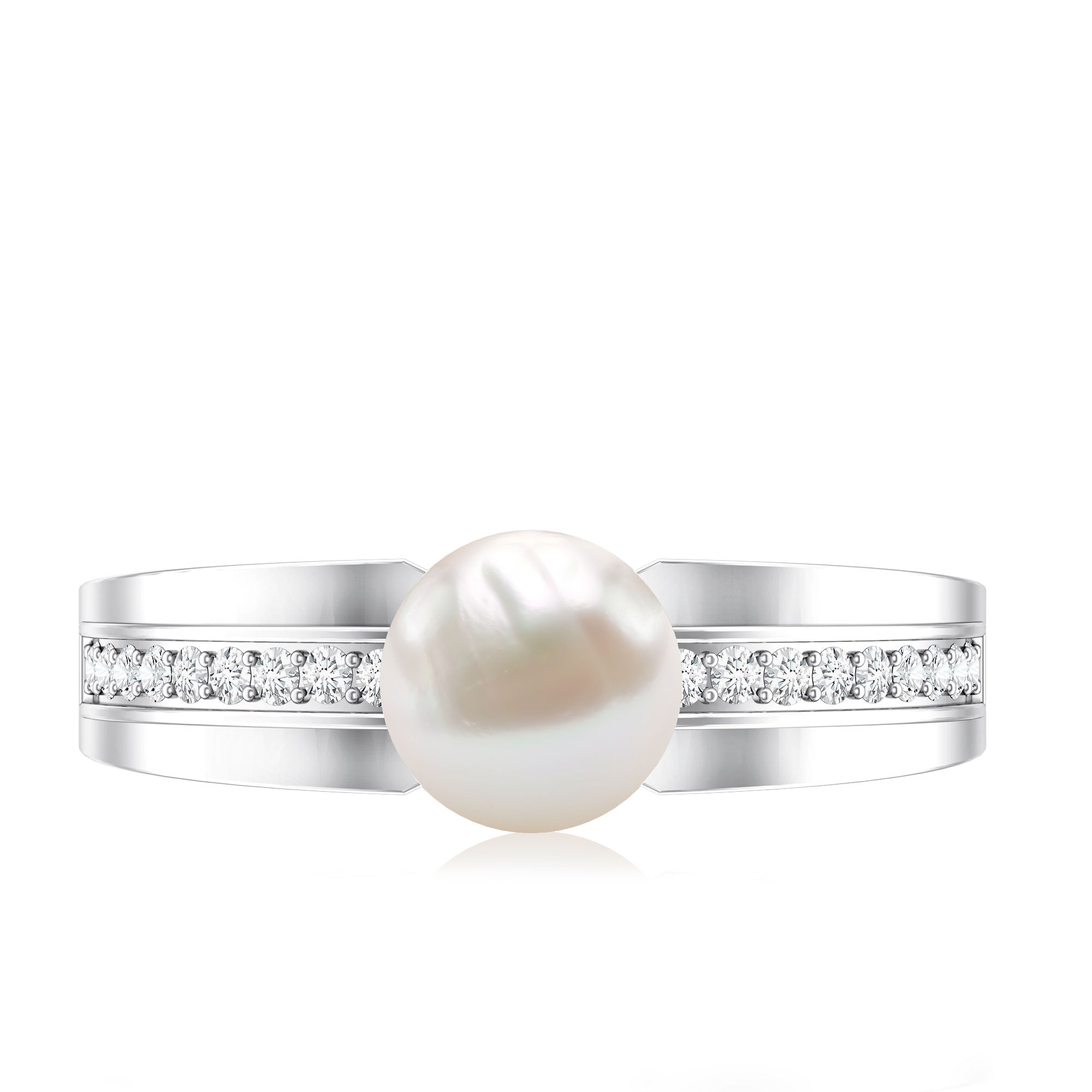 2.50 CT Freshwater Pearl Solitaire Ring with Diamond Side Stones