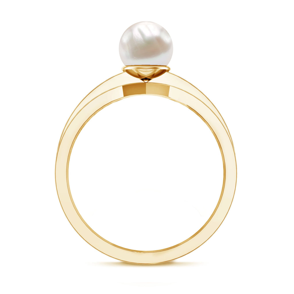 2.50 CT Freshwater Pearl Solitaire Ring with Diamond Side Stones