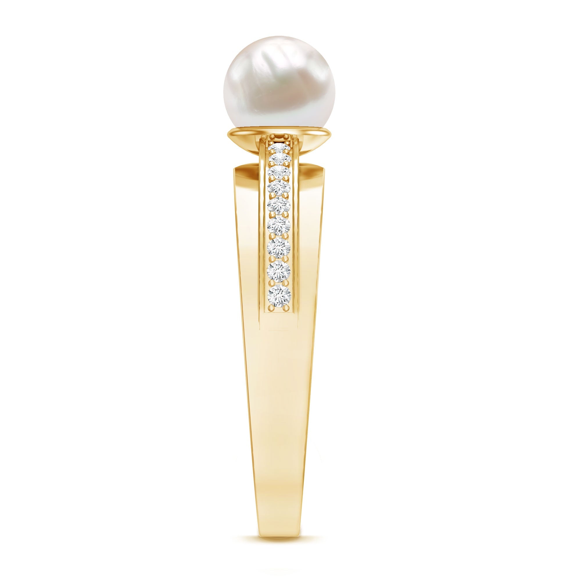 2.50 CT Freshwater Pearl Solitaire Ring with Diamond Side Stones