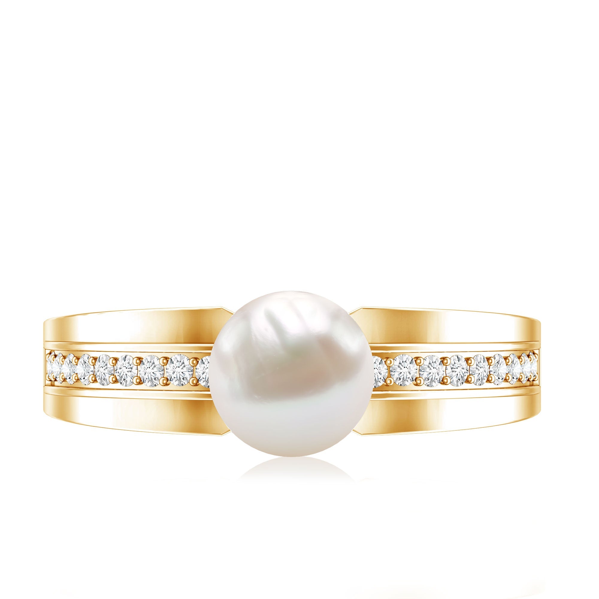 2.50 CT Freshwater Pearl Solitaire Ring with Diamond Side Stones