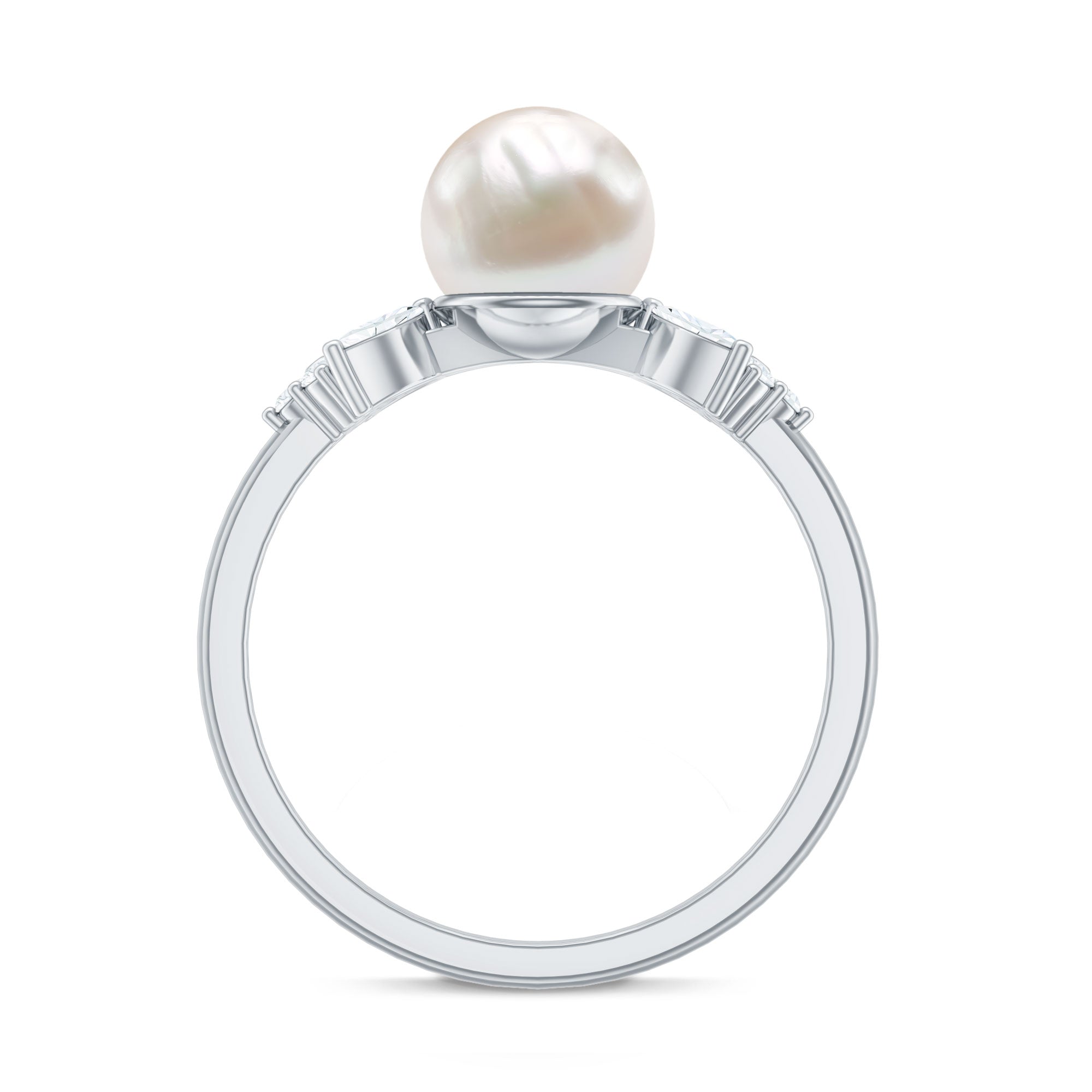 Nature Inspired Freshwater Pearl Solitaire Engagement Ring with Diamond Accent