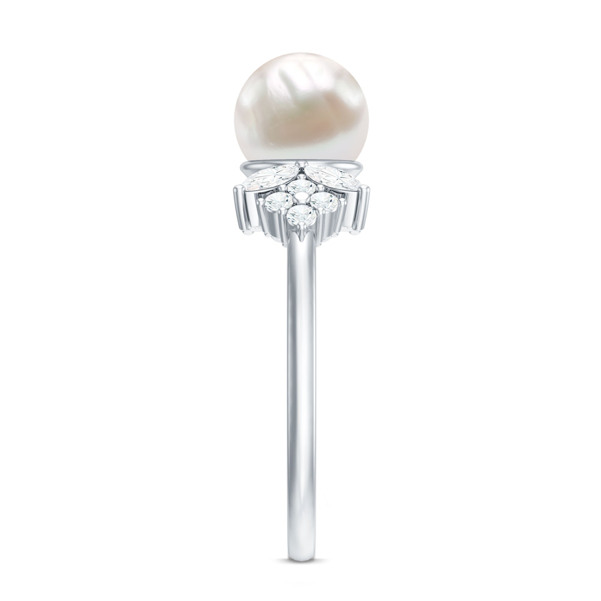 Nature Inspired Freshwater Pearl Solitaire Engagement Ring with Diamond Accent