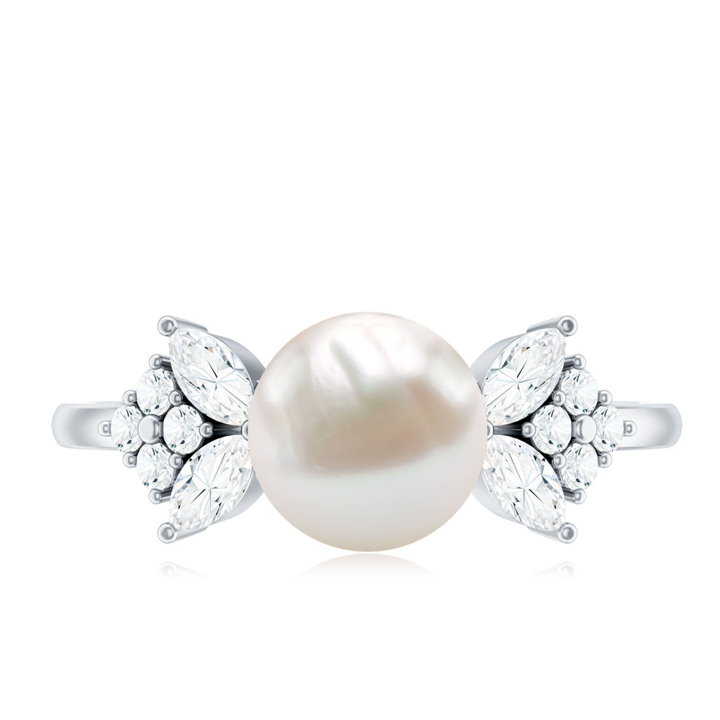 Nature Inspired Freshwater Pearl Solitaire Engagement Ring with Diamond Accent