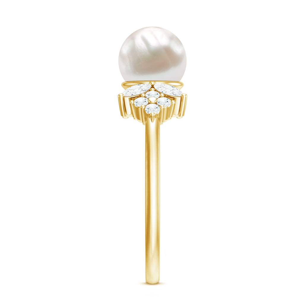 Nature Inspired Freshwater Pearl Solitaire Engagement Ring with Diamond Accent