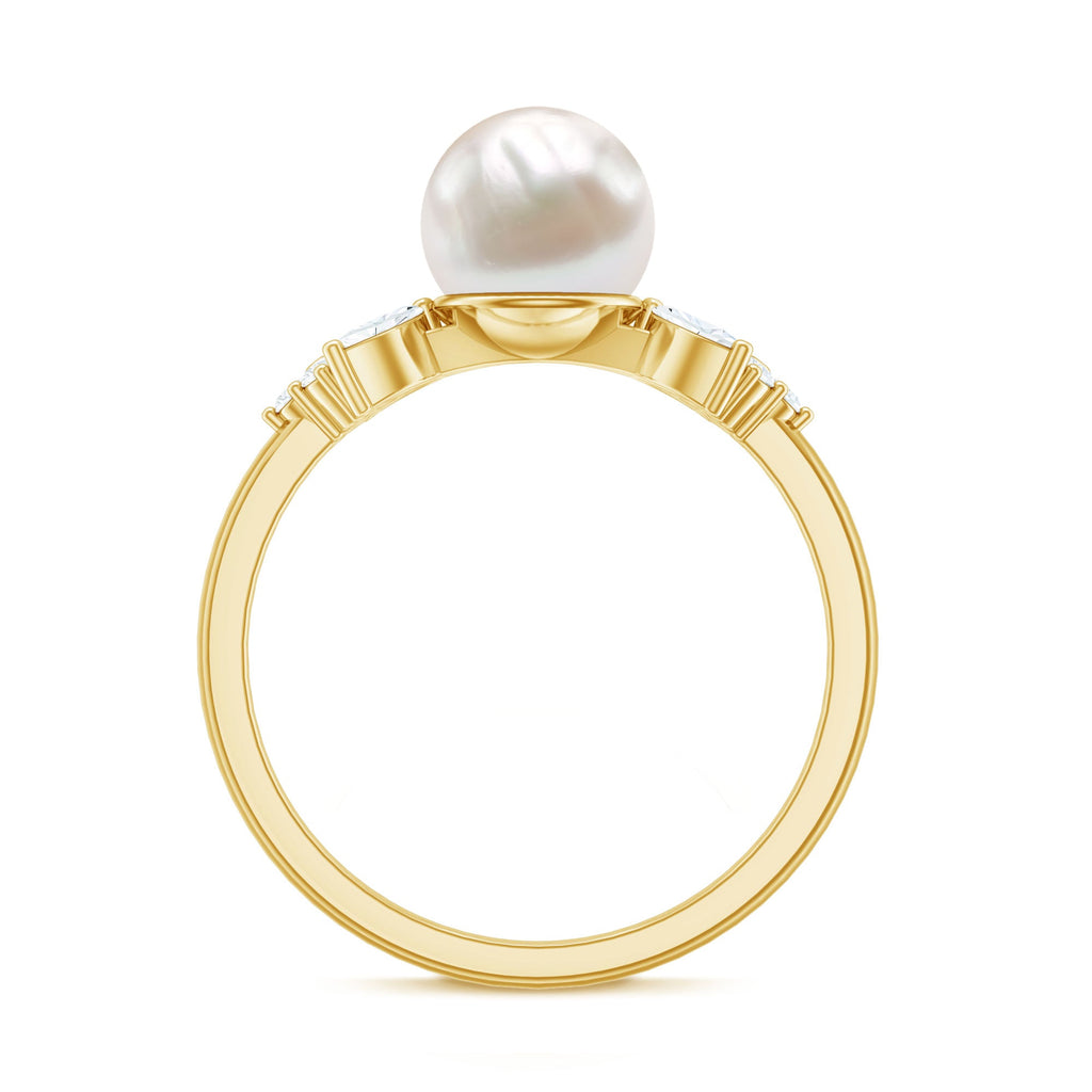 Nature Inspired Freshwater Pearl Solitaire Engagement Ring with Diamond Accent