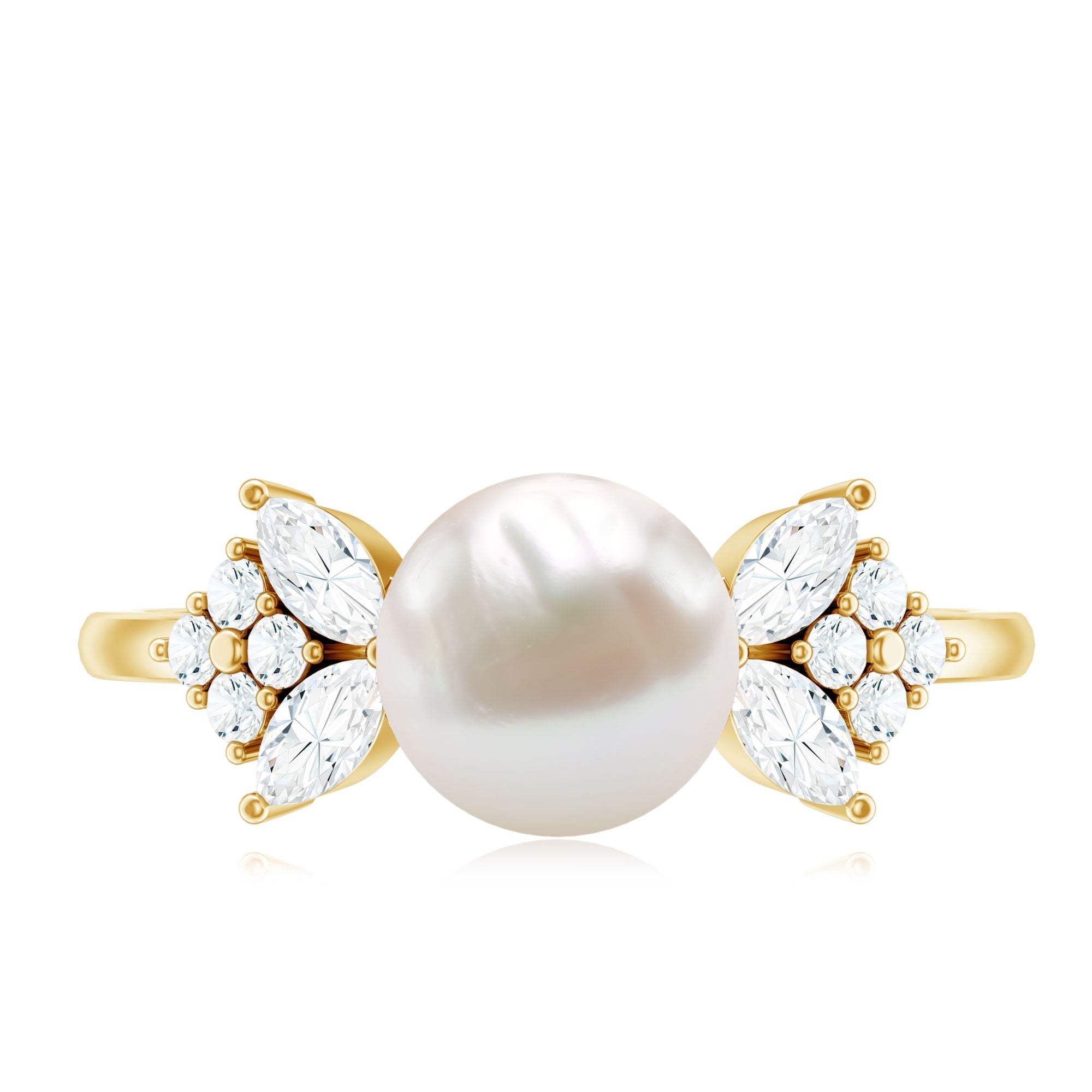 Nature Inspired Freshwater Pearl Solitaire Engagement Ring with Diamond Accent