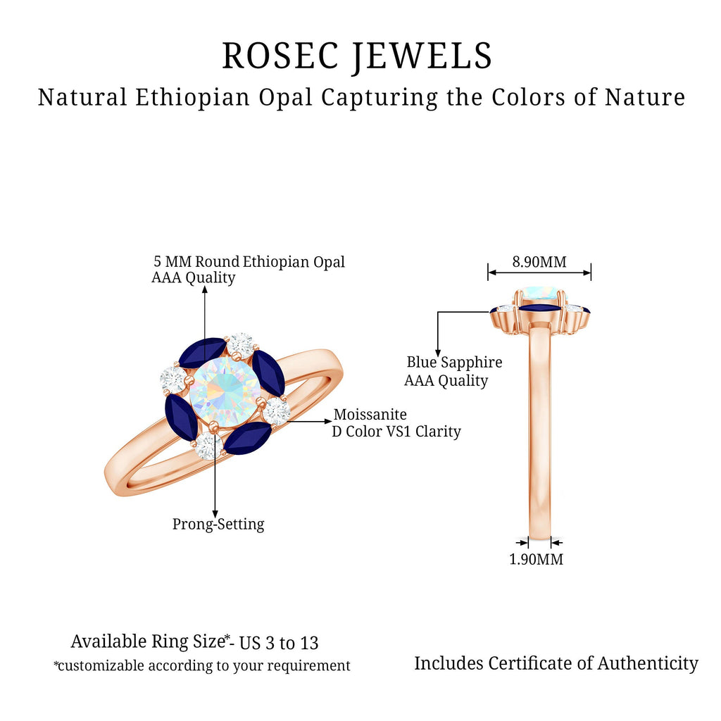 Natural Rainbow Opal and Sapphire Designer Ring