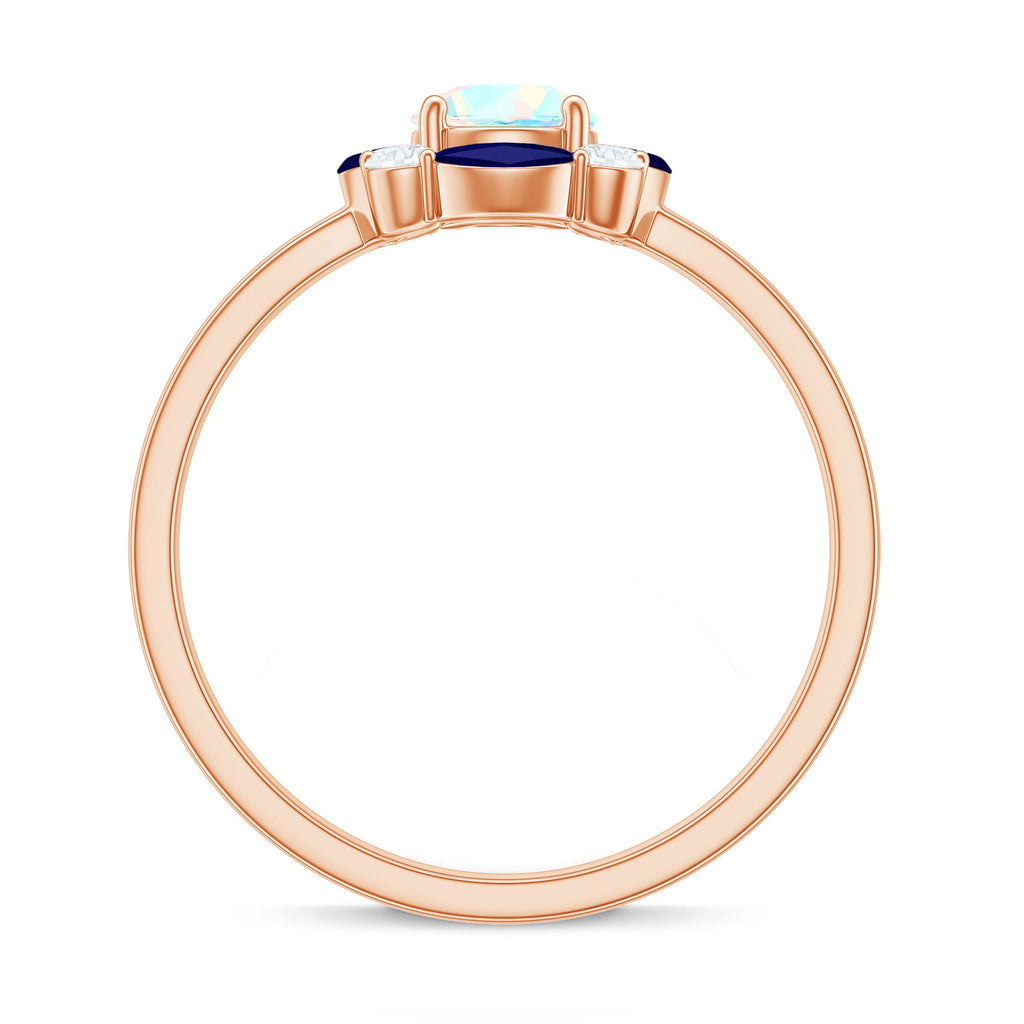 Natural Rainbow Opal and Sapphire Designer Ring