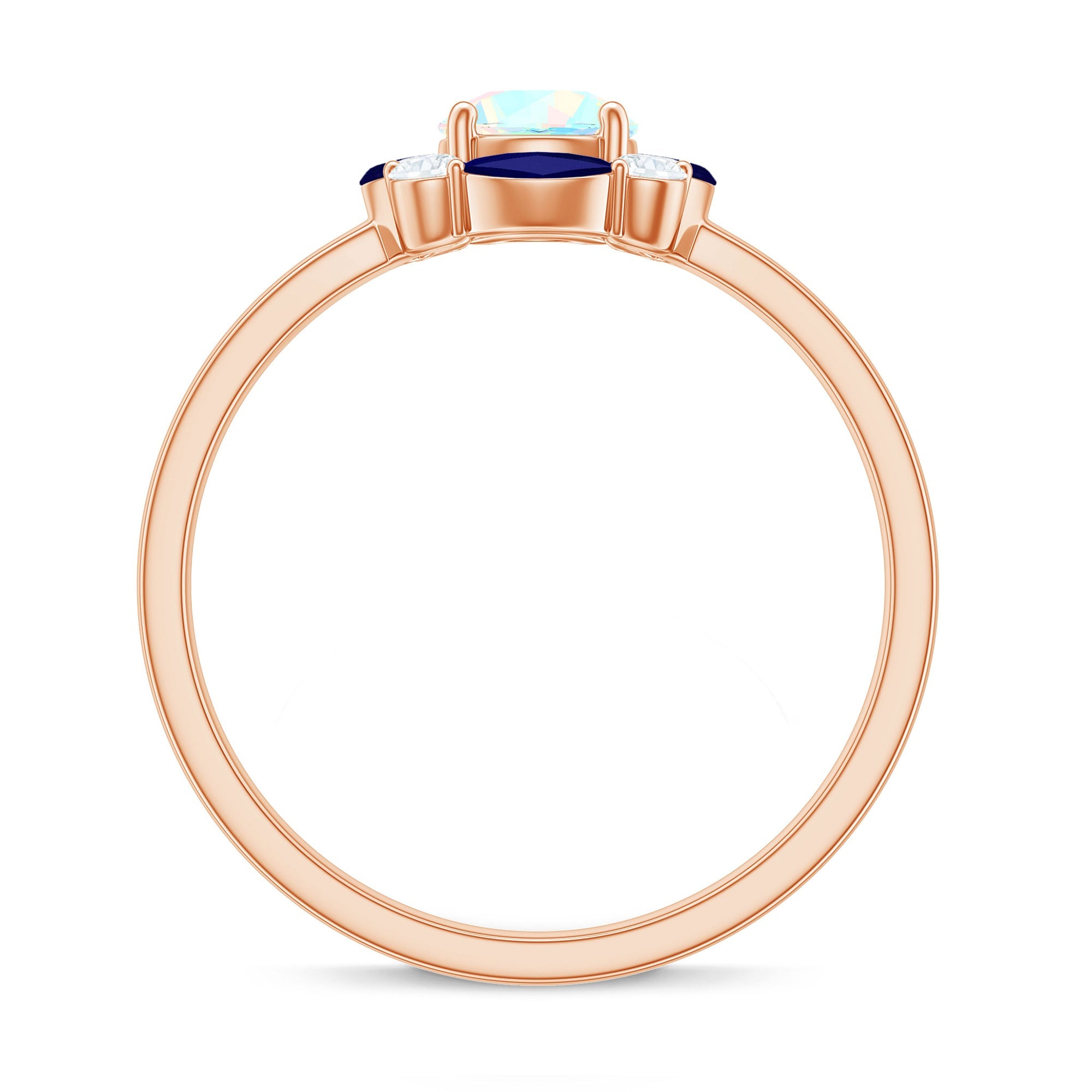 Natural Rainbow Opal and Sapphire Designer Ring