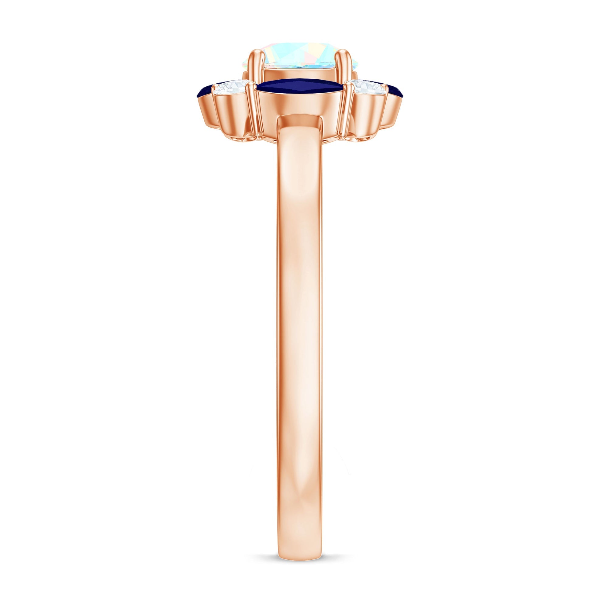 Natural Rainbow Opal and Sapphire Designer Ring