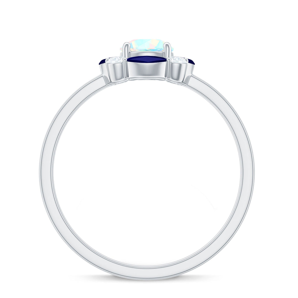 Natural Rainbow Opal and Sapphire Designer Ring