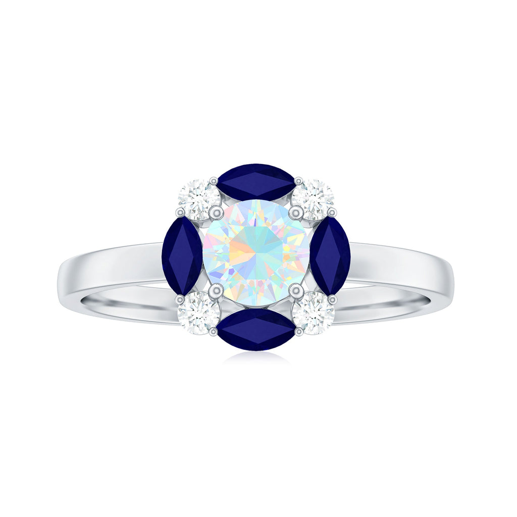 Natural Rainbow Opal and Sapphire Designer Ring