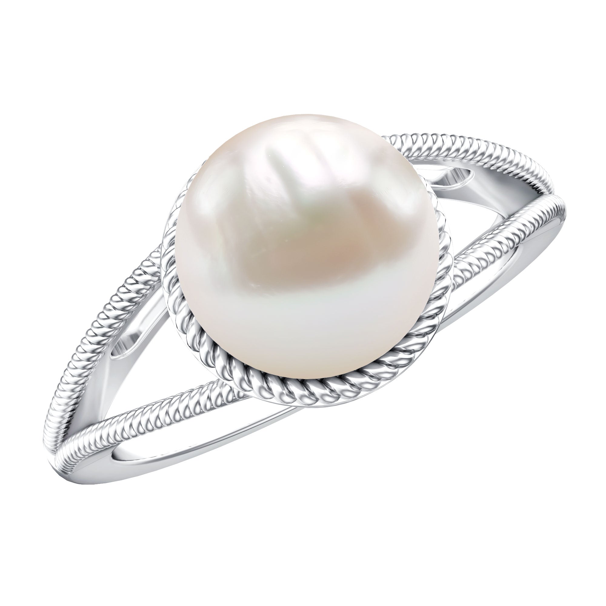 6 CT Split Shank Freshwater Pearl Solitaire Ring in Gold Rope frame