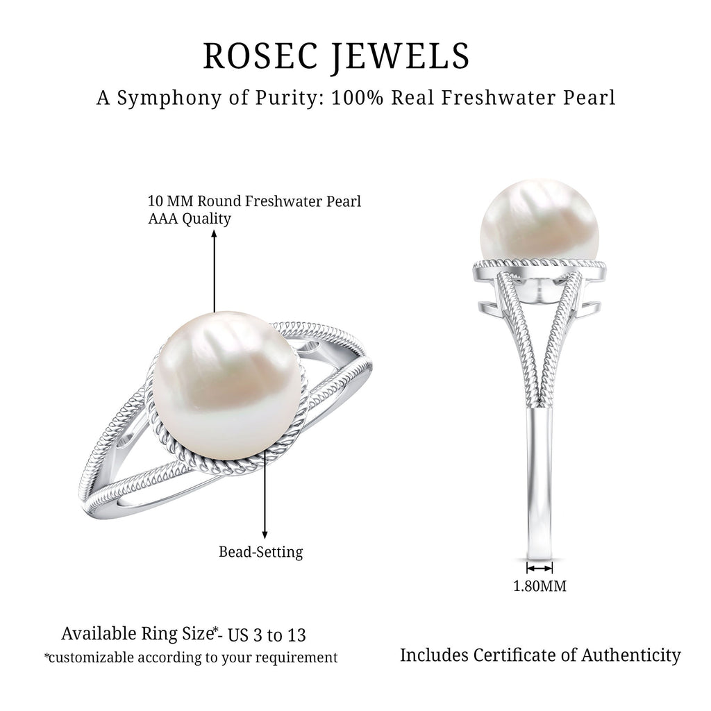 6 CT Split Shank Freshwater Pearl Solitaire Ring in Gold Rope frame