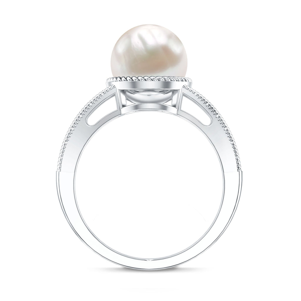 6 CT Split Shank Freshwater Pearl Solitaire Ring in Gold Rope frame