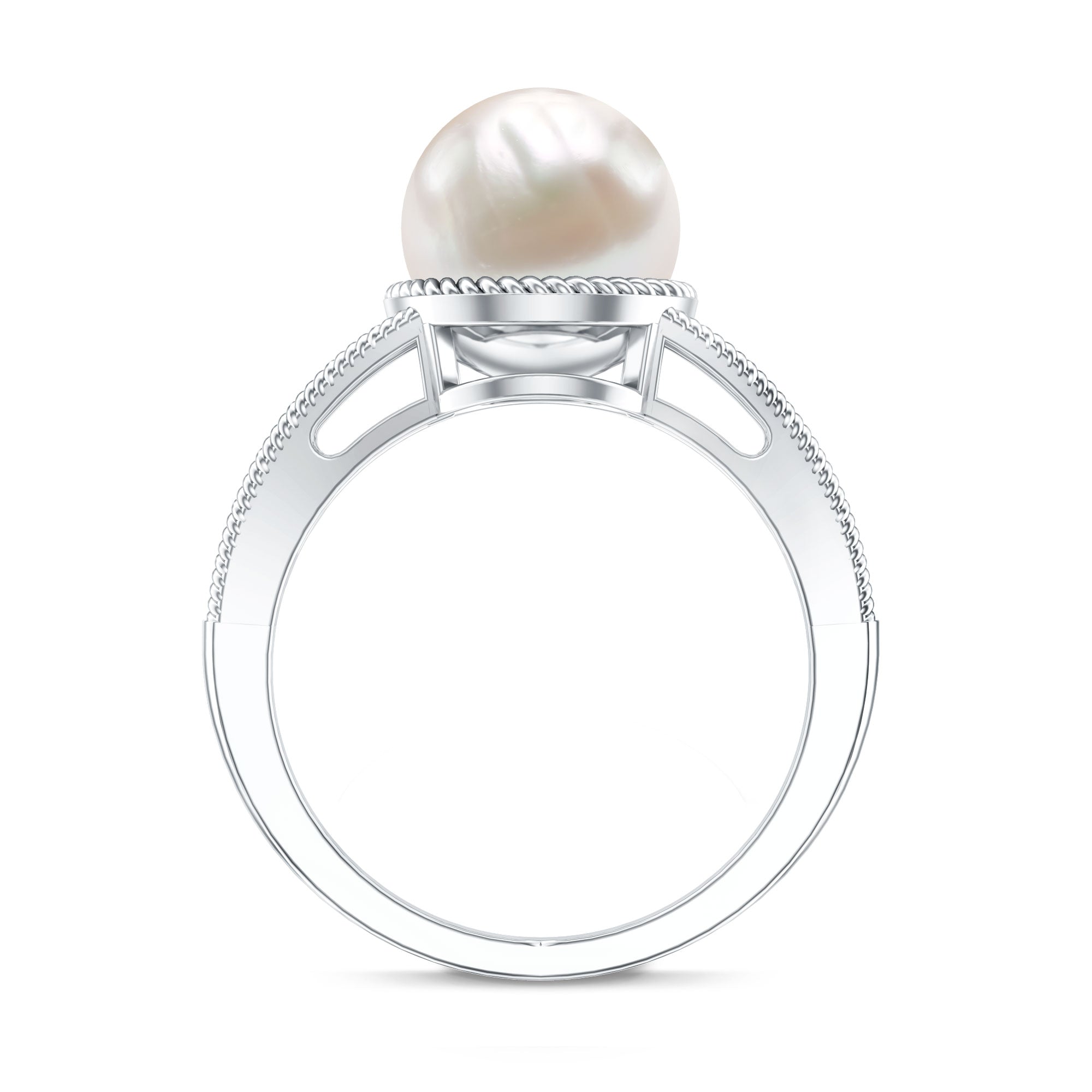 6 CT Split Shank Freshwater Pearl Solitaire Ring in Gold Rope frame