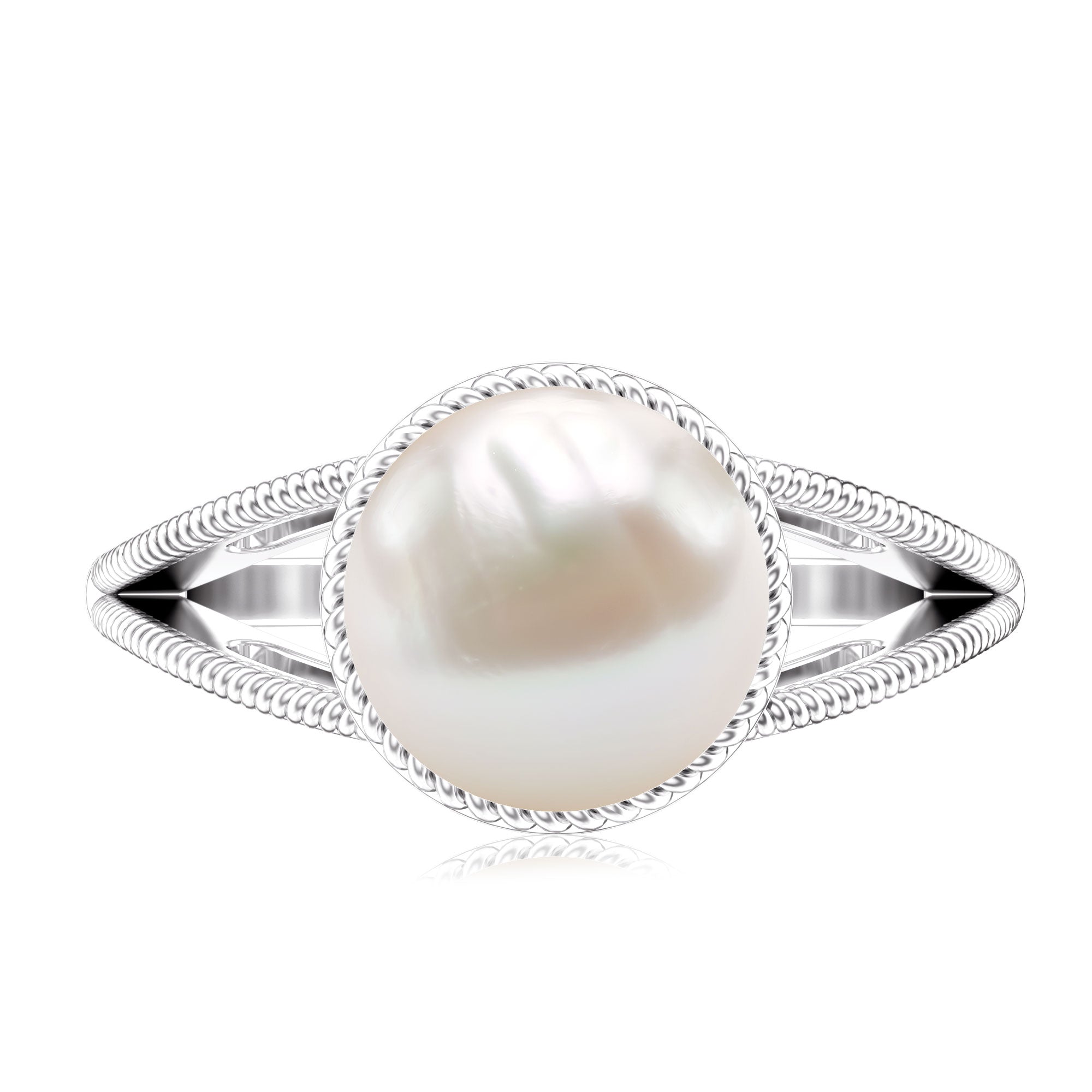 6 CT Split Shank Freshwater Pearl Solitaire Ring in Gold Rope frame