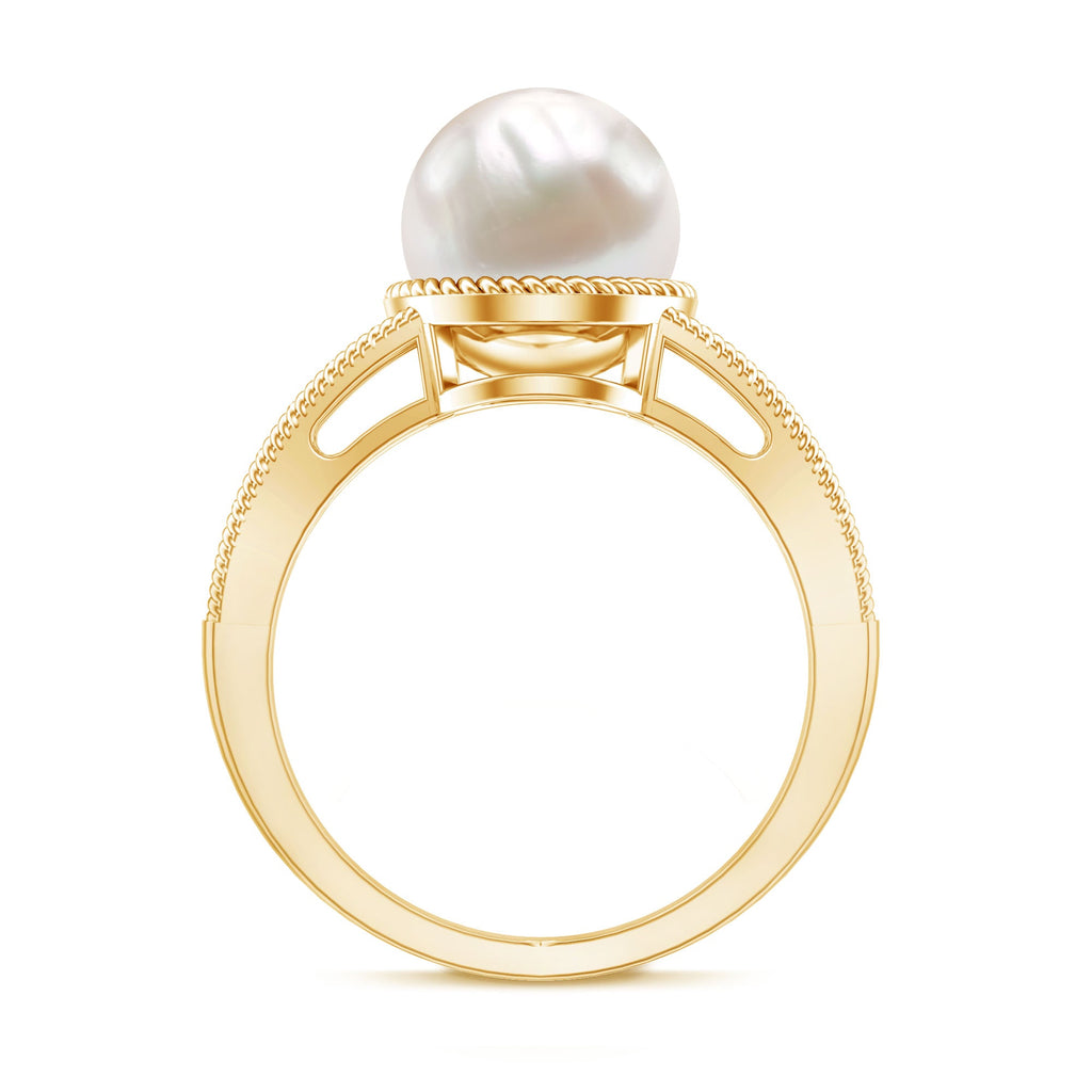 6 CT Split Shank Freshwater Pearl Solitaire Ring in Gold Rope frame