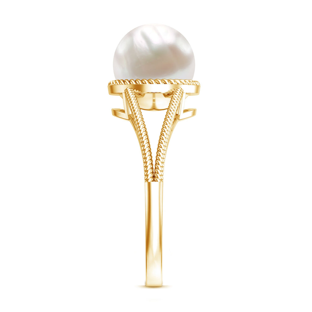 6 CT Split Shank Freshwater Pearl Solitaire Ring in Gold Rope frame
