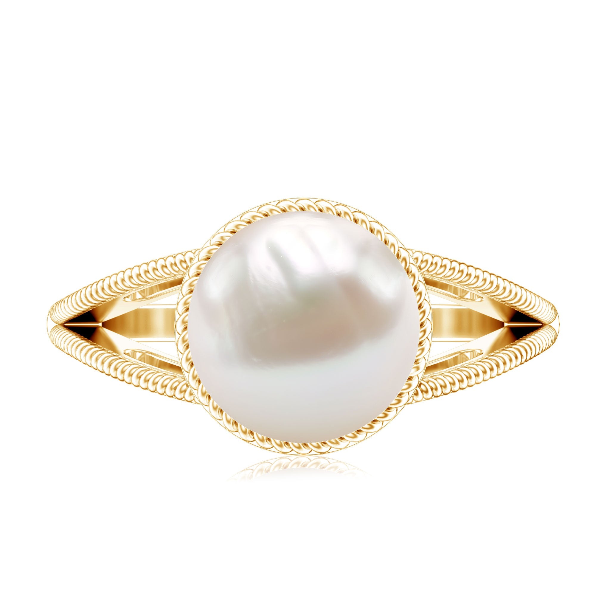 6 CT Split Shank Freshwater Pearl Solitaire Ring in Gold Rope frame