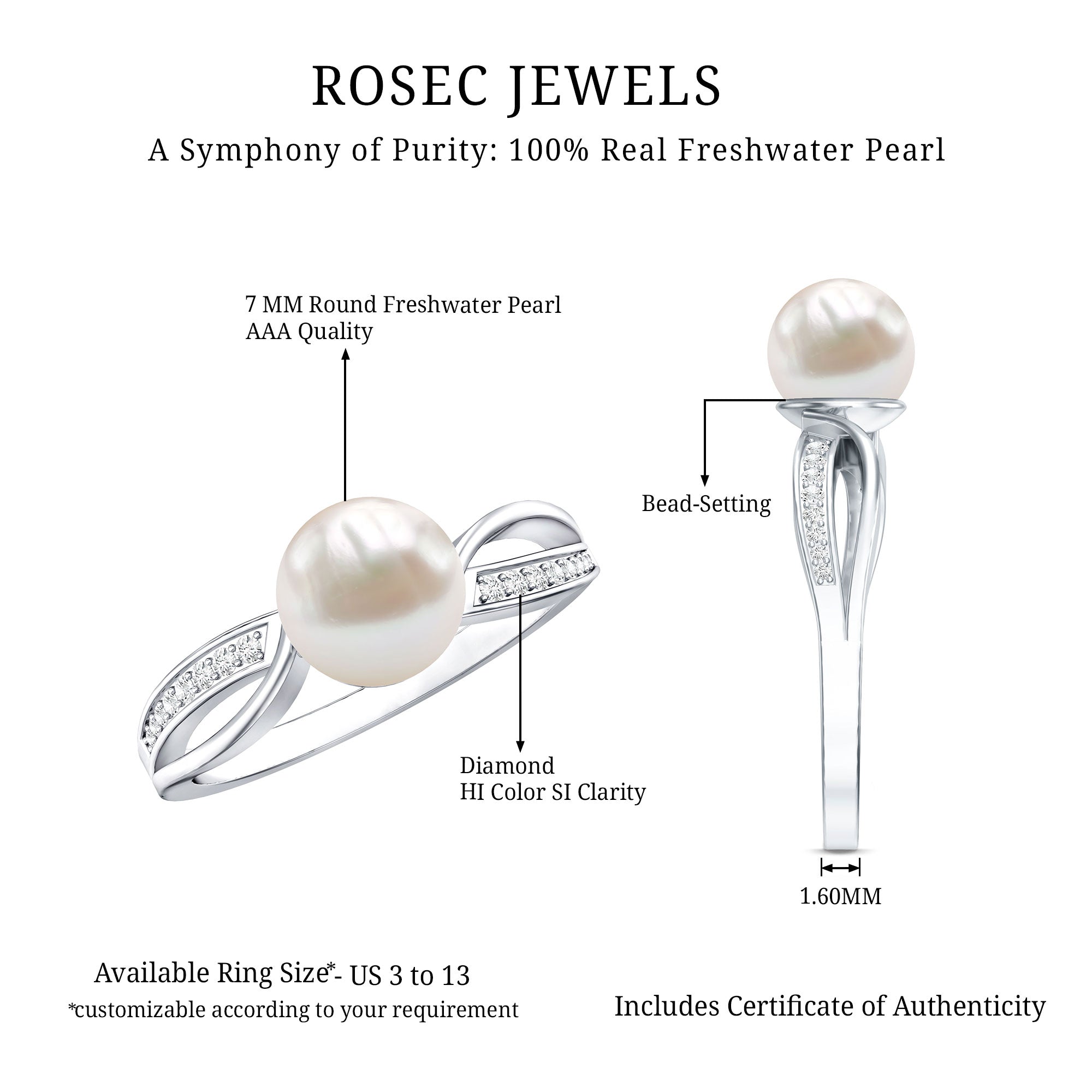 3 CT Freshwater Pearl Solitaire Ring with Diamond Infinity Shank