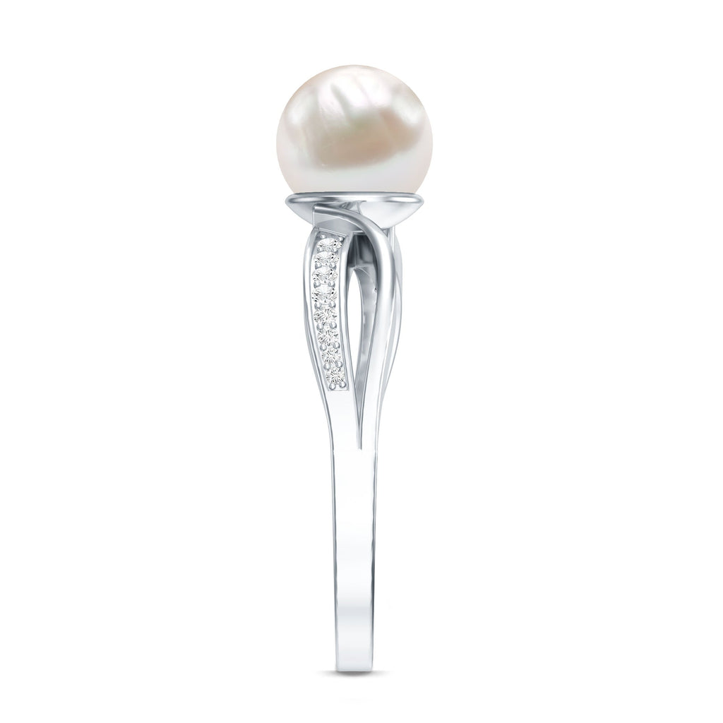 3 CT Freshwater Pearl Solitaire Ring with Diamond Infinity Shank