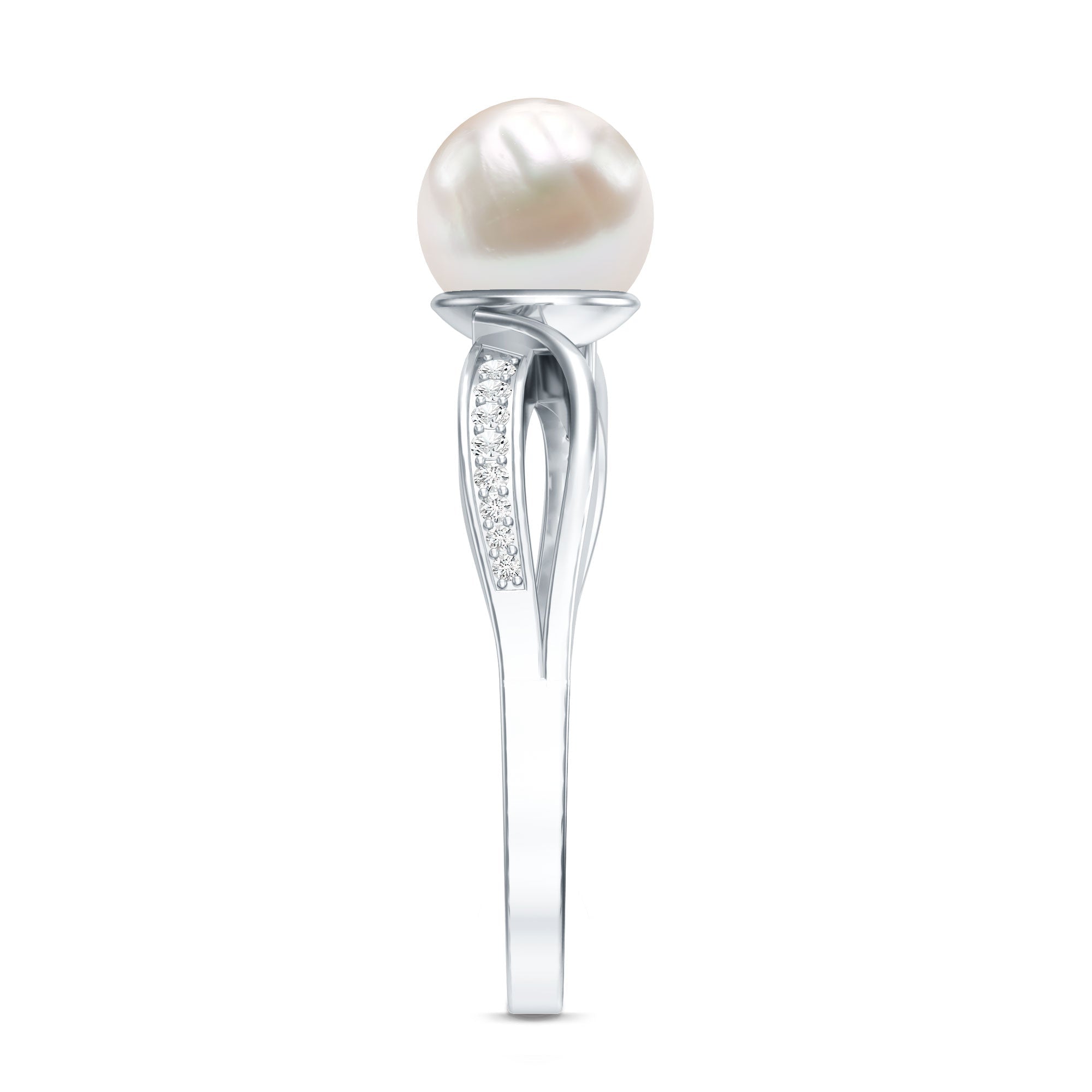 3 CT Freshwater Pearl Solitaire Ring with Diamond Infinity Shank