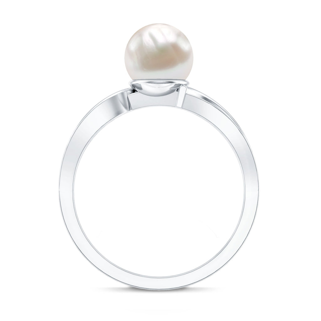 3 CT Freshwater Pearl Solitaire Ring with Diamond Infinity Shank