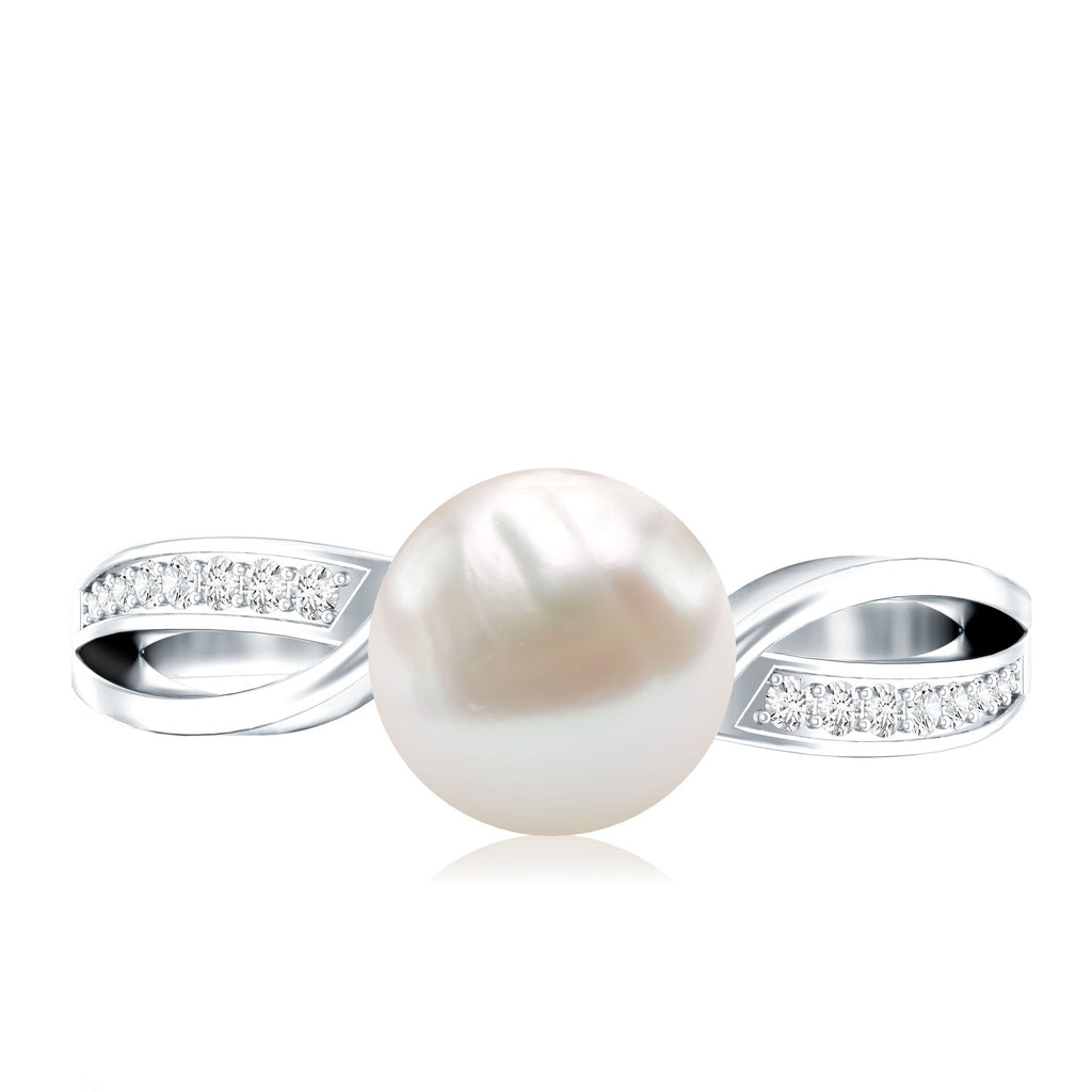 3 CT Freshwater Pearl Solitaire Ring with Diamond Infinity Shank