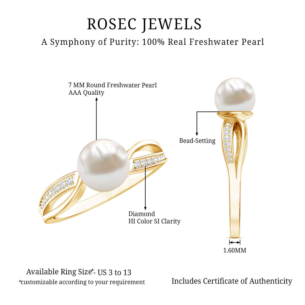 3 CT Freshwater Pearl Solitaire Ring with Diamond Infinity Shank