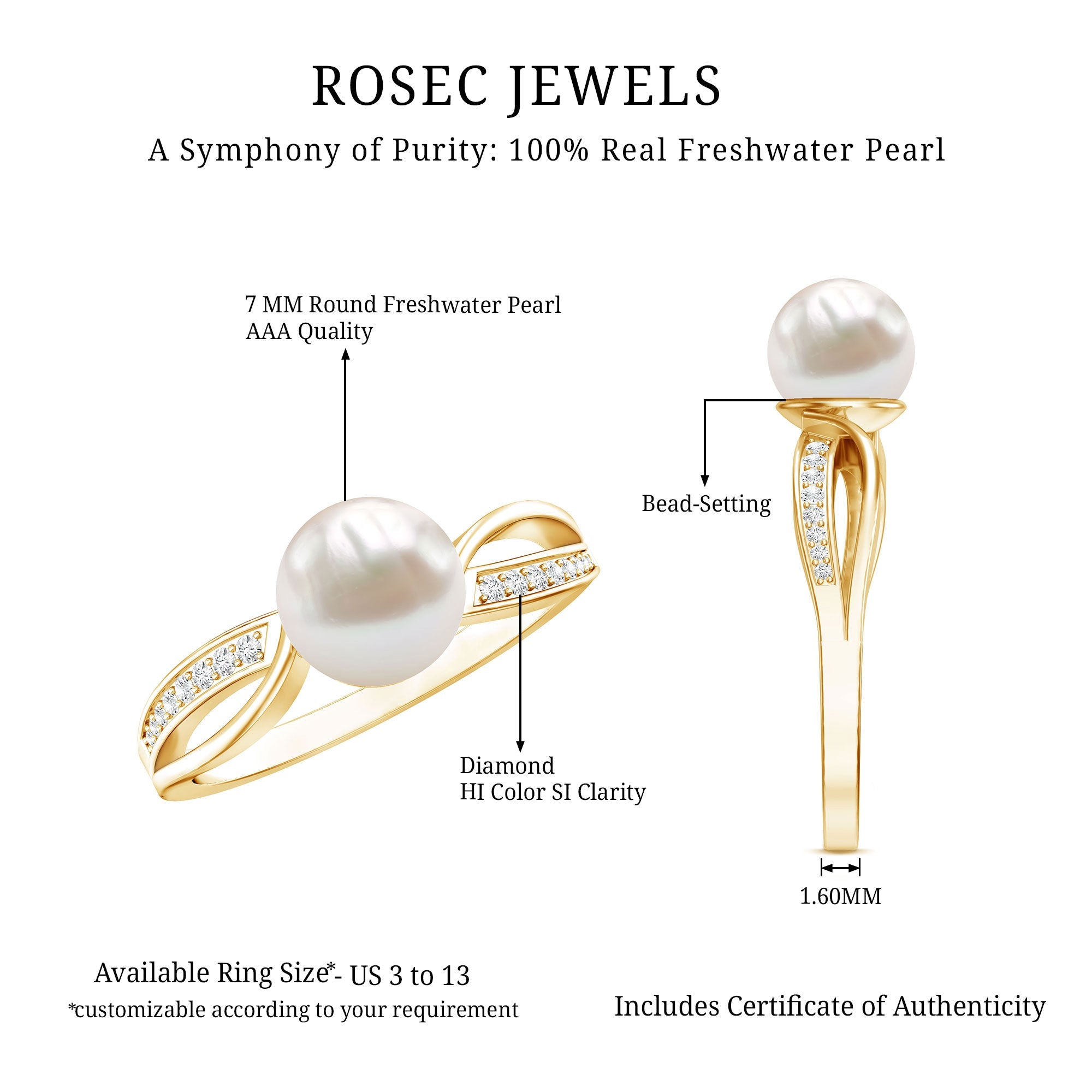 3 CT Freshwater Pearl Solitaire Ring with Diamond Infinity Shank