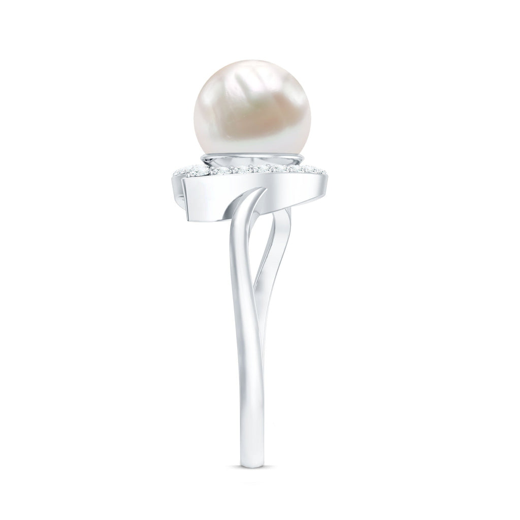 2.25 CT Freshwater Pearl and Diamond Heart Bypass Engagement Ring