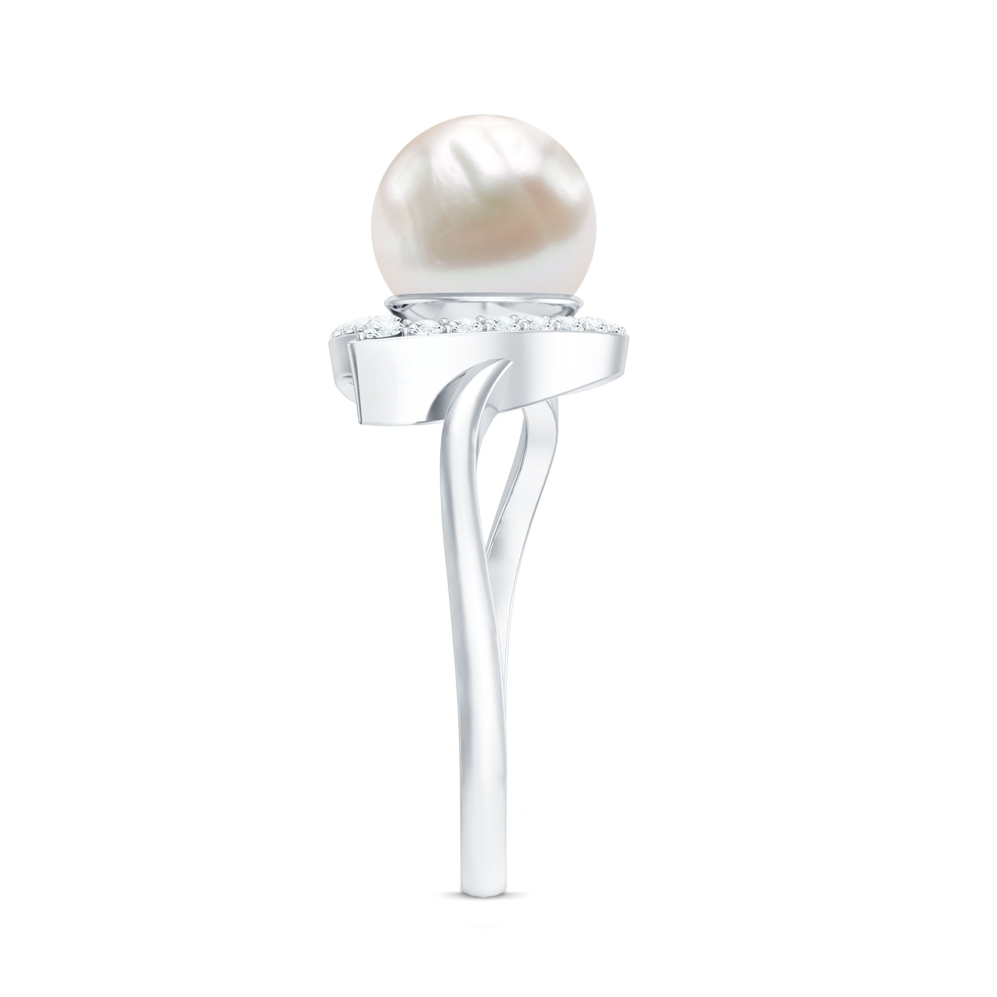 2.25 CT Freshwater Pearl and Diamond Heart Bypass Engagement Ring