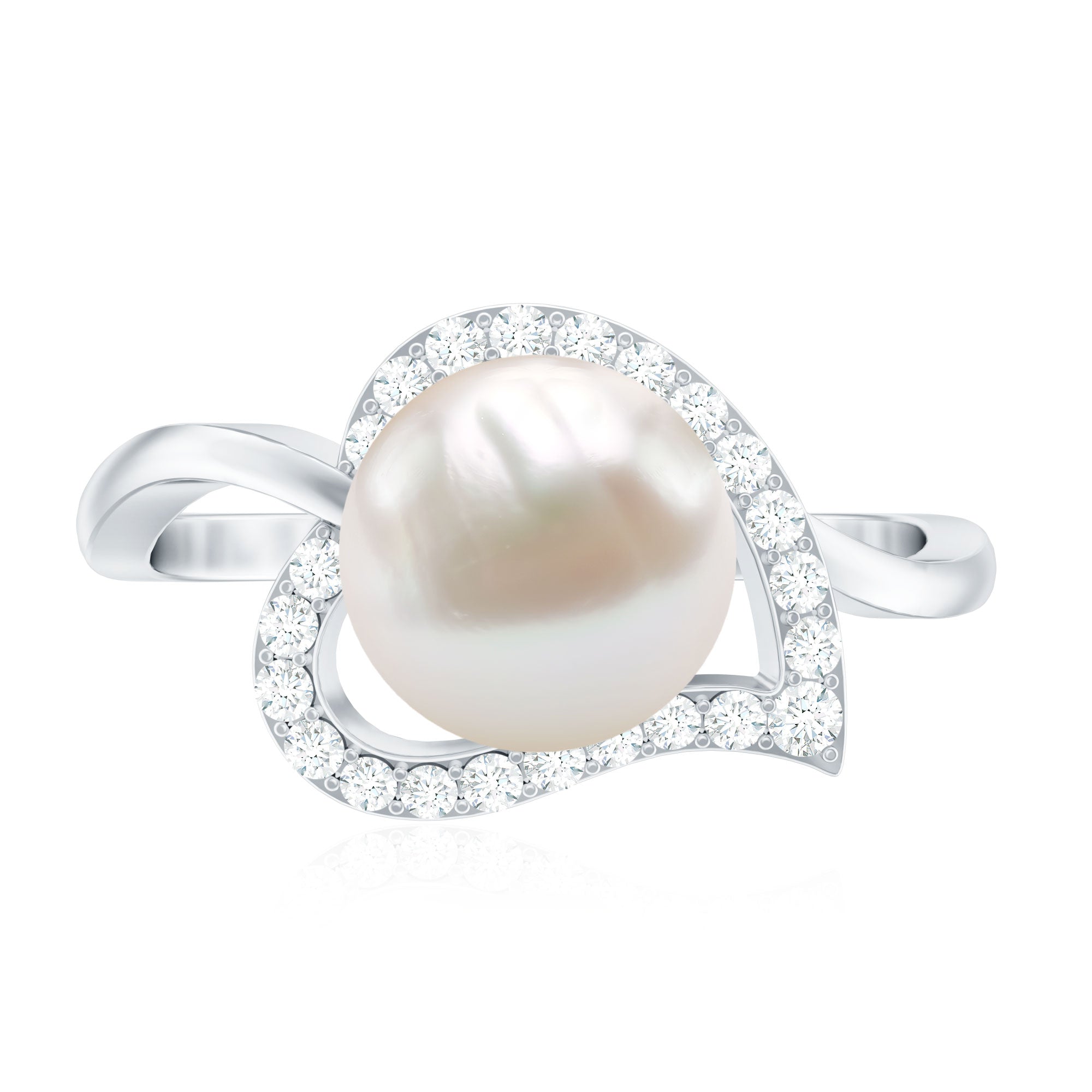 2.25 CT Freshwater Pearl and Diamond Heart Bypass Engagement Ring