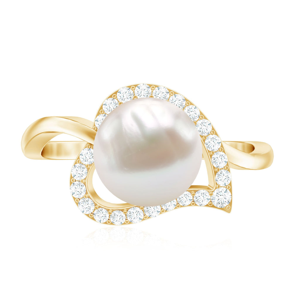 2.25 CT Freshwater Pearl and Diamond Heart Bypass Engagement Ring