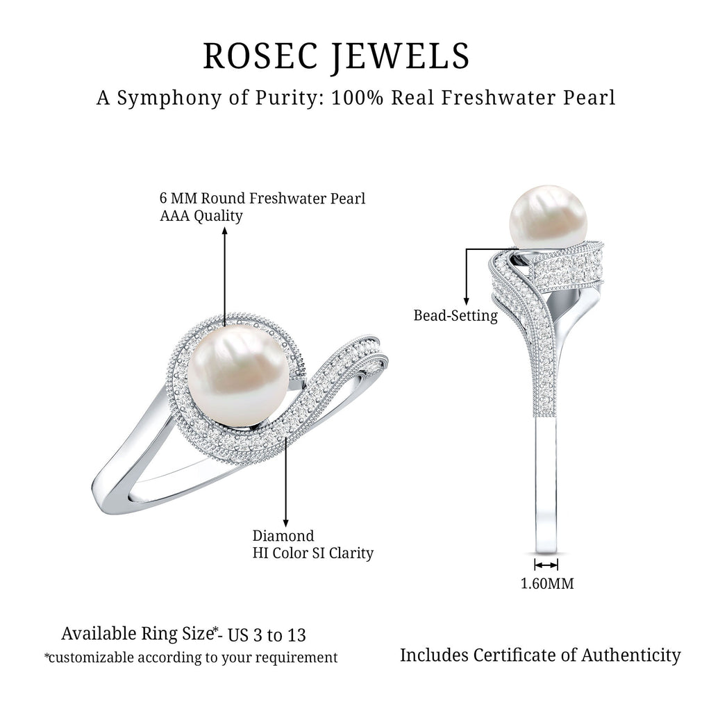 3 CT Freshwater Pearl and Diamond Bypass Engagement Ring