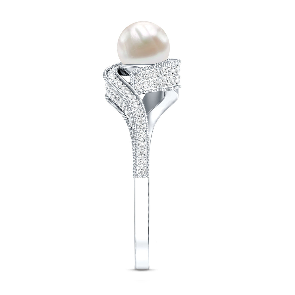 3 CT Freshwater Pearl and Diamond Bypass Engagement Ring