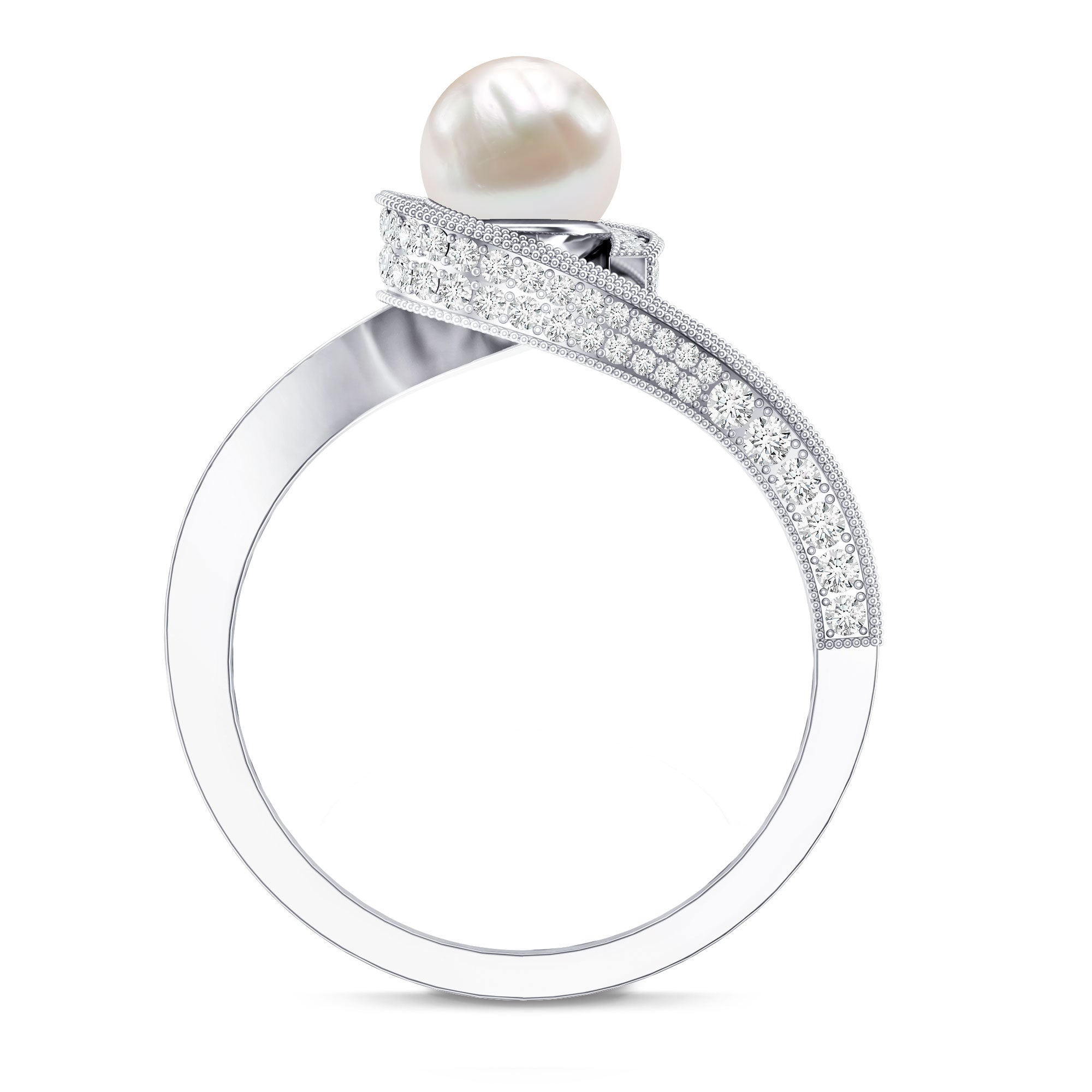 3 CT Freshwater Pearl and Diamond Bypass Engagement Ring