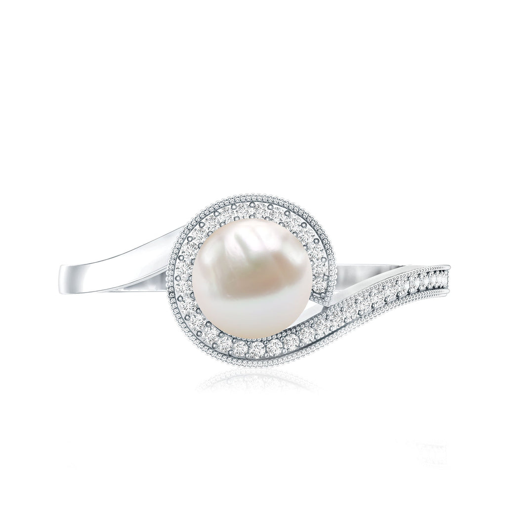 3 CT Freshwater Pearl and Diamond Bypass Engagement Ring