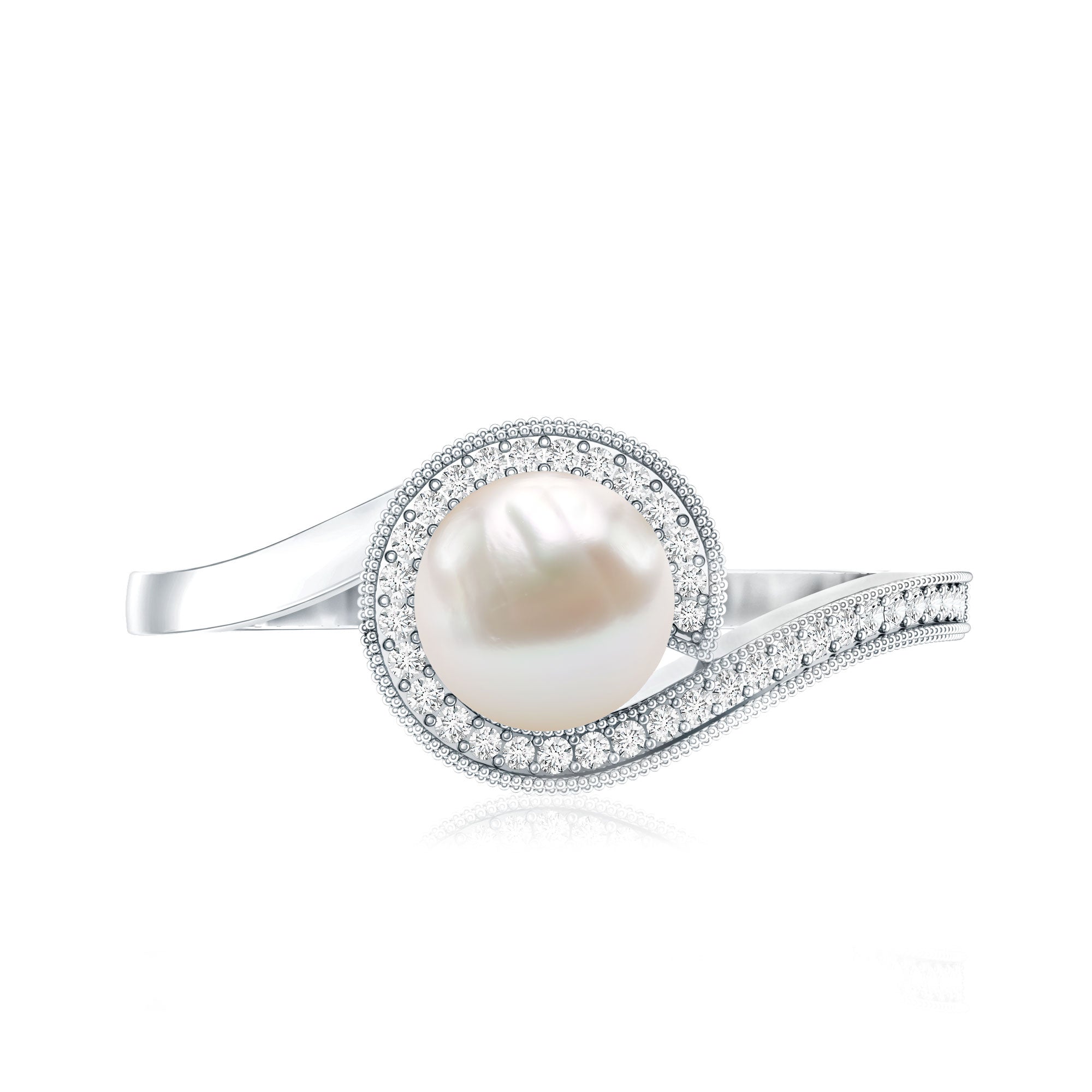 3 CT Freshwater Pearl and Diamond Bypass Engagement Ring