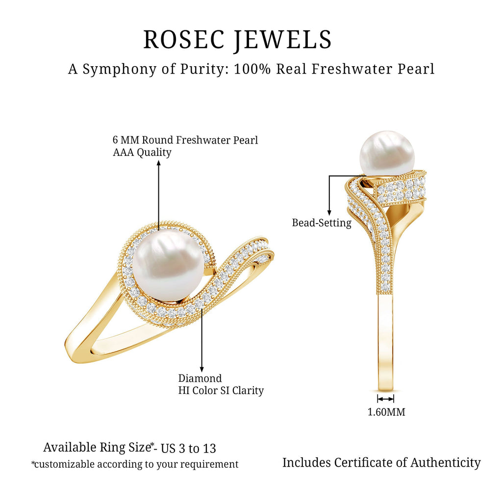 3 CT Freshwater Pearl and Diamond Bypass Engagement Ring