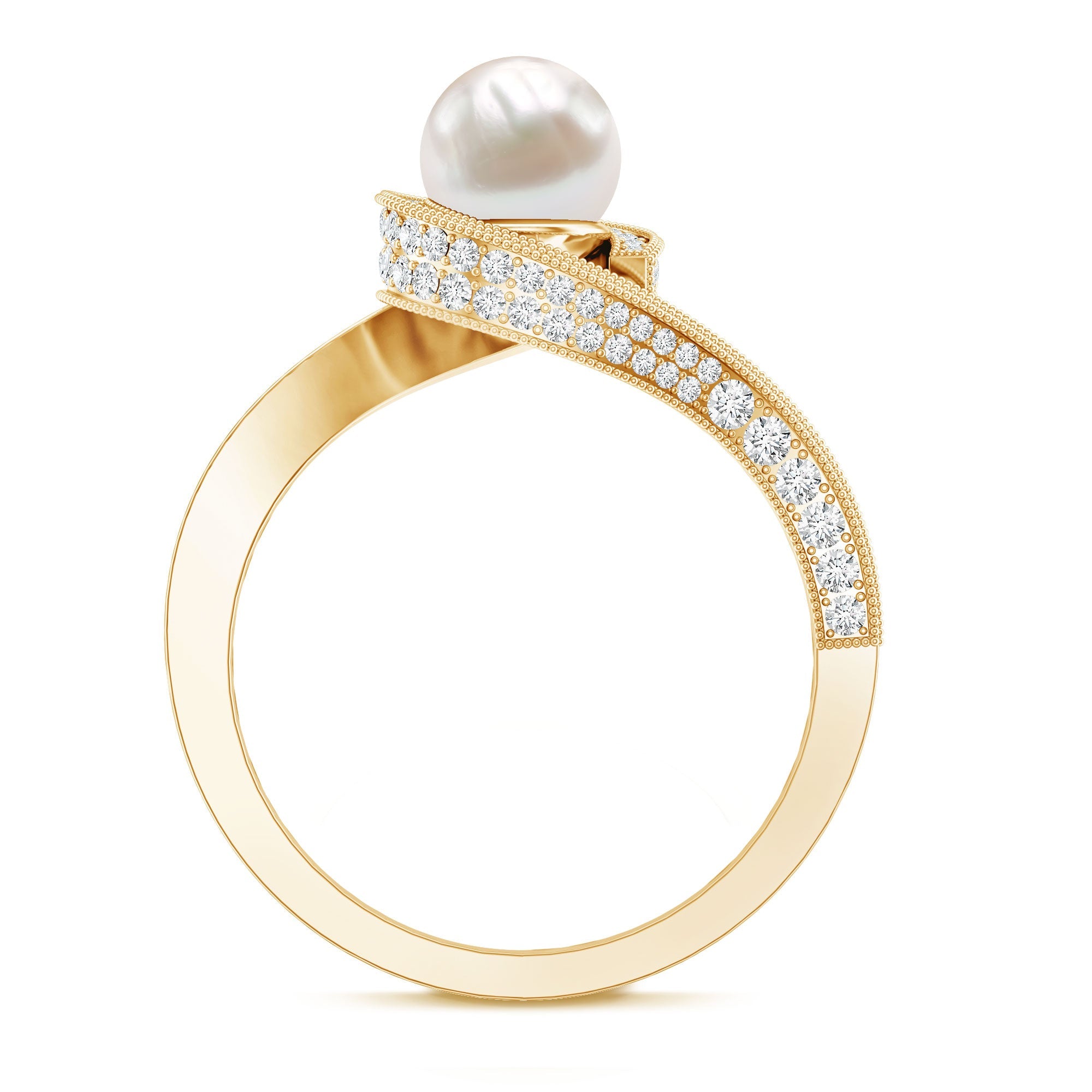 3 CT Freshwater Pearl and Diamond Bypass Engagement Ring