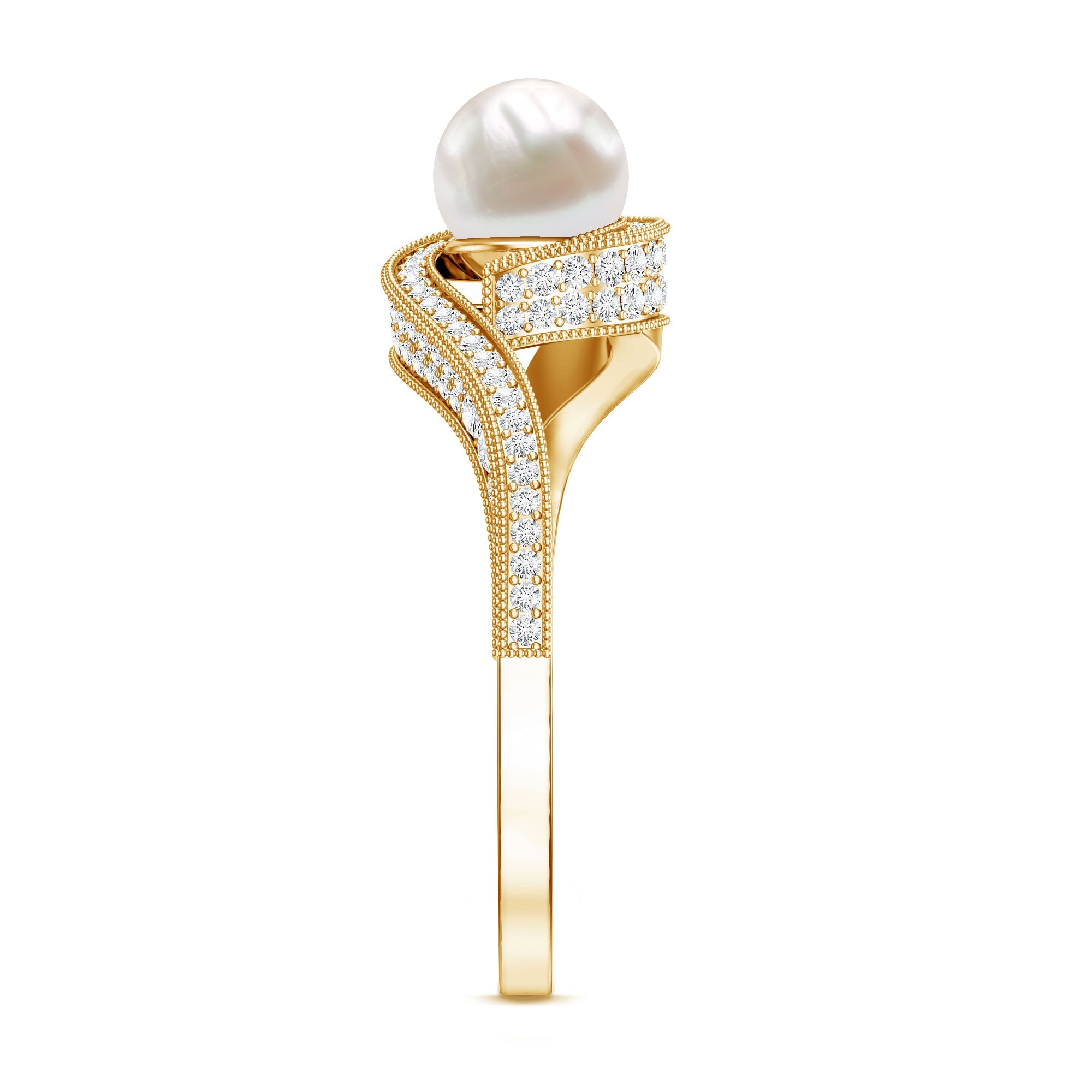 3 CT Freshwater Pearl and Diamond Bypass Engagement Ring